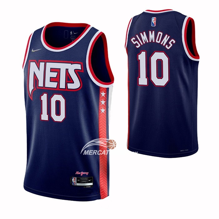 Maglia Brooklyn Nets Ben Simmons NO 10 Citta 2021-22 Blu